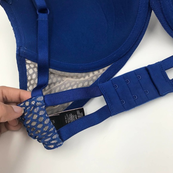 Victorias Secret Very Sexy Lightly Lined Plunge Bra Beige Blue Lace Sz 34D Wired - Picture 7 of 12